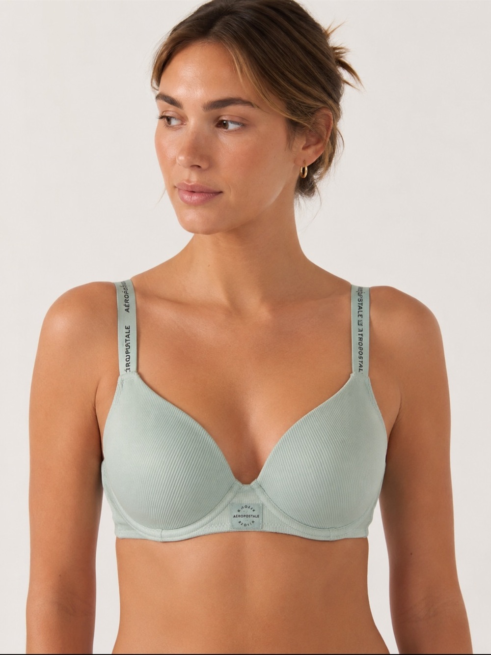 Aeropostale Mint Green Ribbed T-Shirt Bra 40DD Underwire Lightly Lined